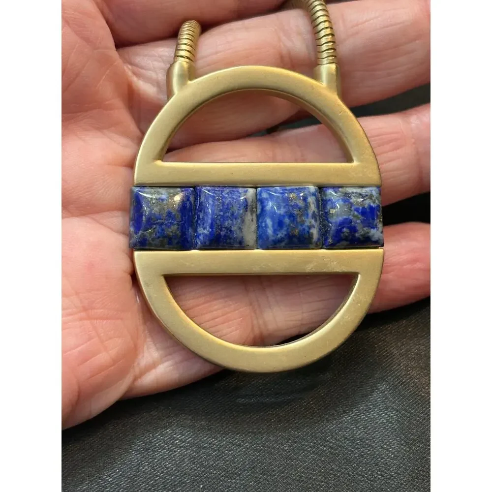 Banana Republic Gold Tone Lapis Lazuli Pendant Necklace 30 Inch Vintage